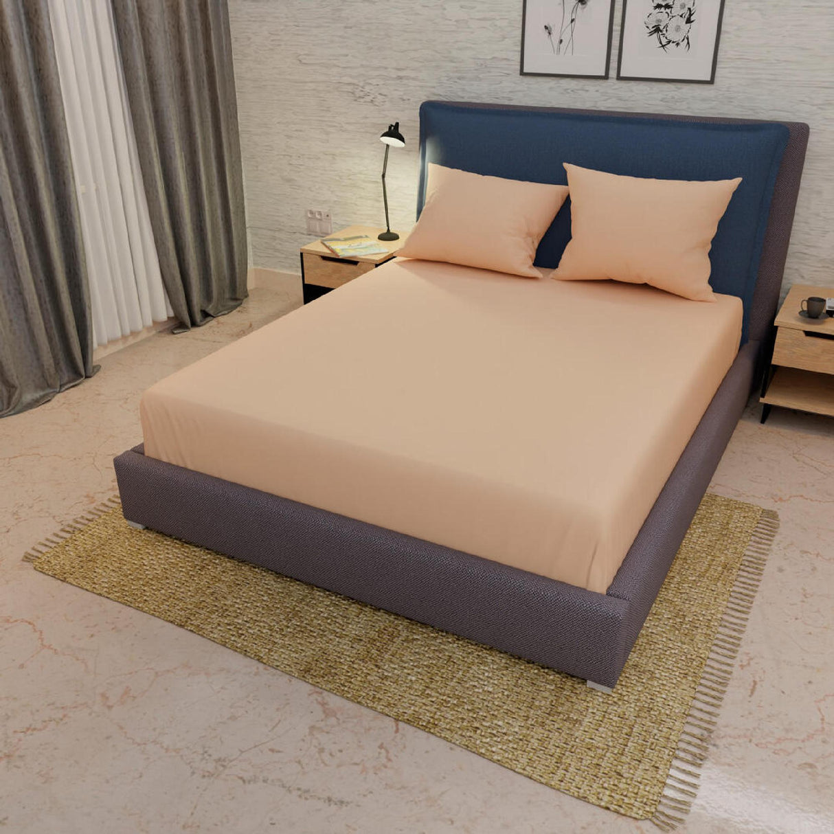 Sábana Ajustable My House Naranja Claro Fondo Entero Para Cama Doble 140 X 190 Cm - Sabanas | Bylmo