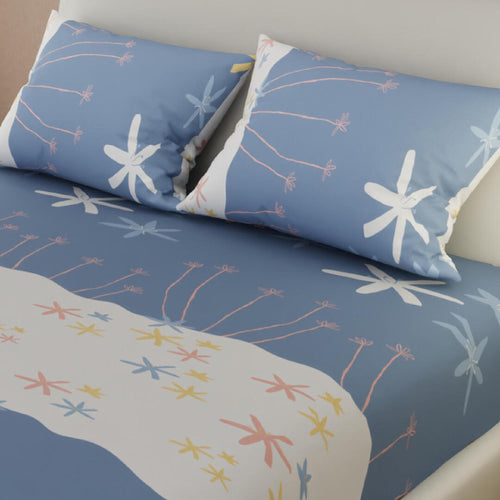 Sábana Ajustable Serebel Lila De Flores Para Cama Doble 140 X 190 Cm