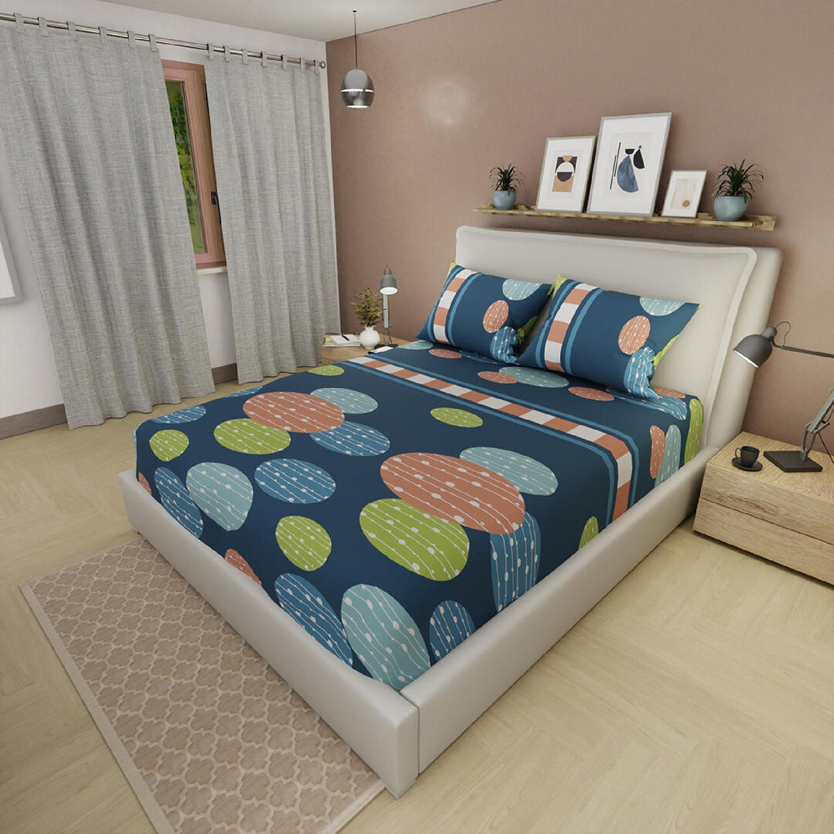 Sábana Ajustable Serebel Azul Oscuro de Círculos Para Cama Doble 140 X 190 Cm - Sabanas | Bylmo