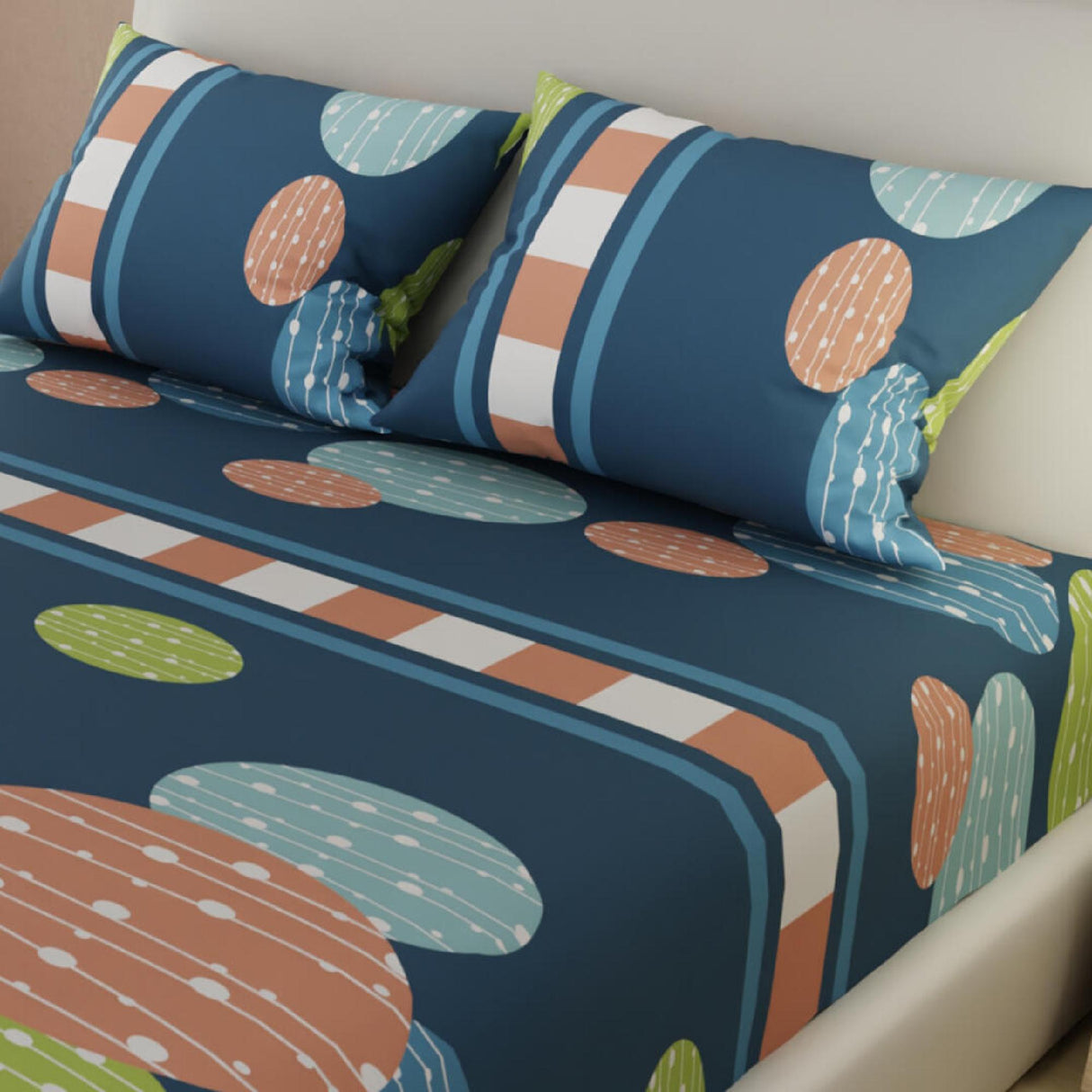 Sábana Ajustable Serebel Azul Oscuro de Círculos Para Cama Doble 140 X 190 Cm - Sabanas | Bylmo