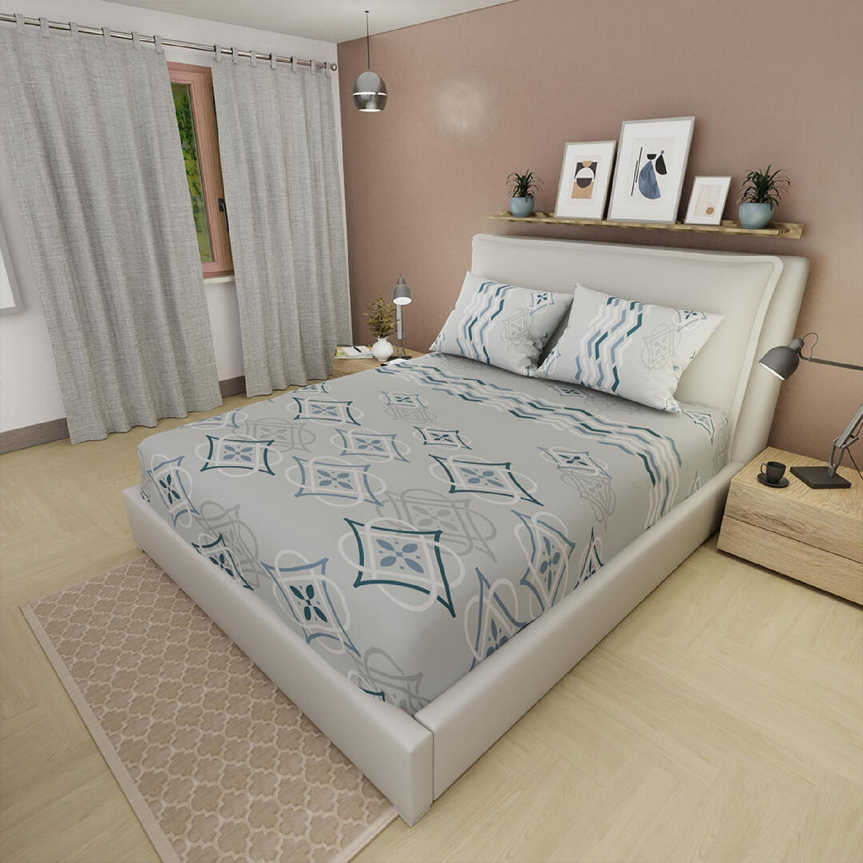 Sábana Ajustable Serebel Gris de Grecas Para Cama Doble 140 X 190 Cm - Sabanas | Bylmo