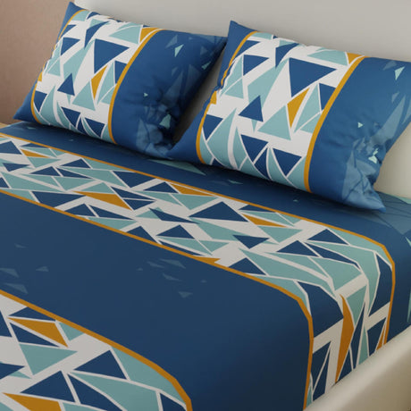 Sábana Ajustable Serebel Azul Oscuro de Figuras Geométricas Para Cama Doble 140 X 190 Cm - Sabanas | Bylmo