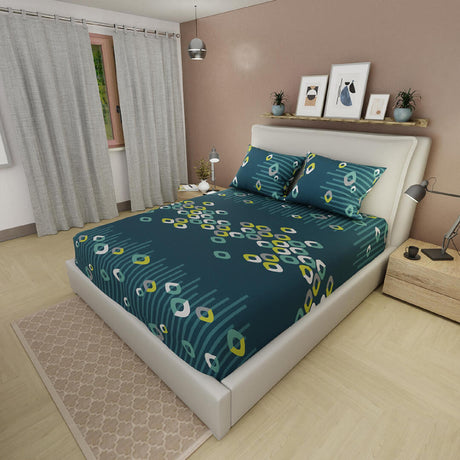 Sábana Ajustable Serebel Verde Petróleo de Círculos Para Cama Doble 140 X 190 Cm - Sabanas | Bylmo