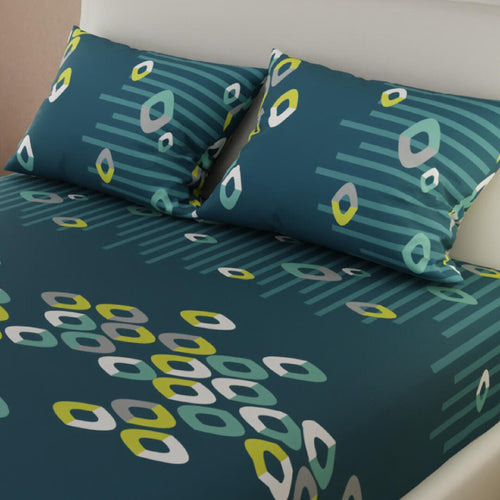 Sábana Ajustable Serebel Verde Petróleo De Círculos Para Cama Doble 140 X 190 Cm