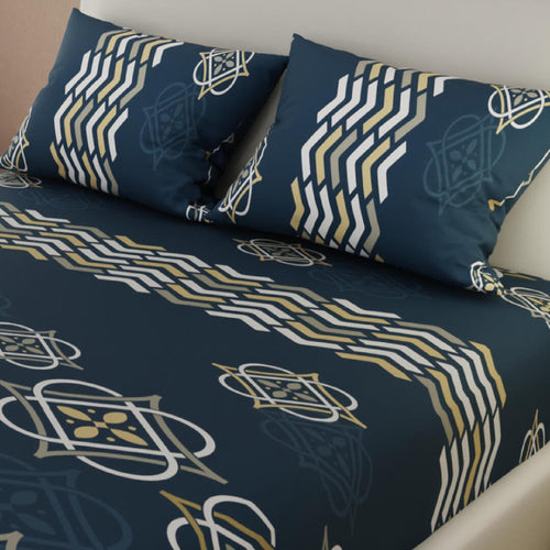 Sábana Ajustable Serebel Azul Oscuro De Grecas Para Cama Doble 140 X 190 Cm