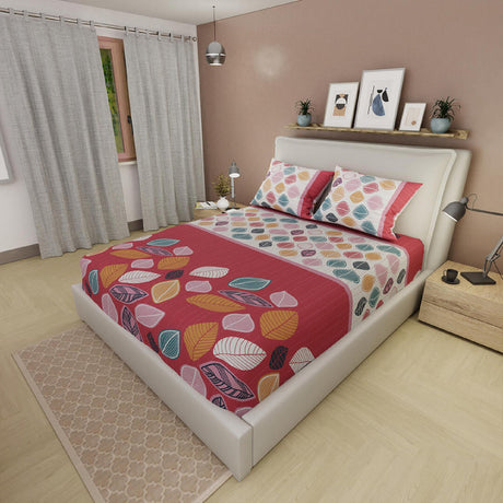 Sábana Ajustable Serebel Coral y Blanco de Otoño Para Cama Doble 140 X 190 Cm - Sabanas | Bylmo