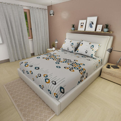 Sábana Ajustable Serebel Blanco de Círculos Para Cama Doble 140 X 190 Cm - Sabanas | Bylmo