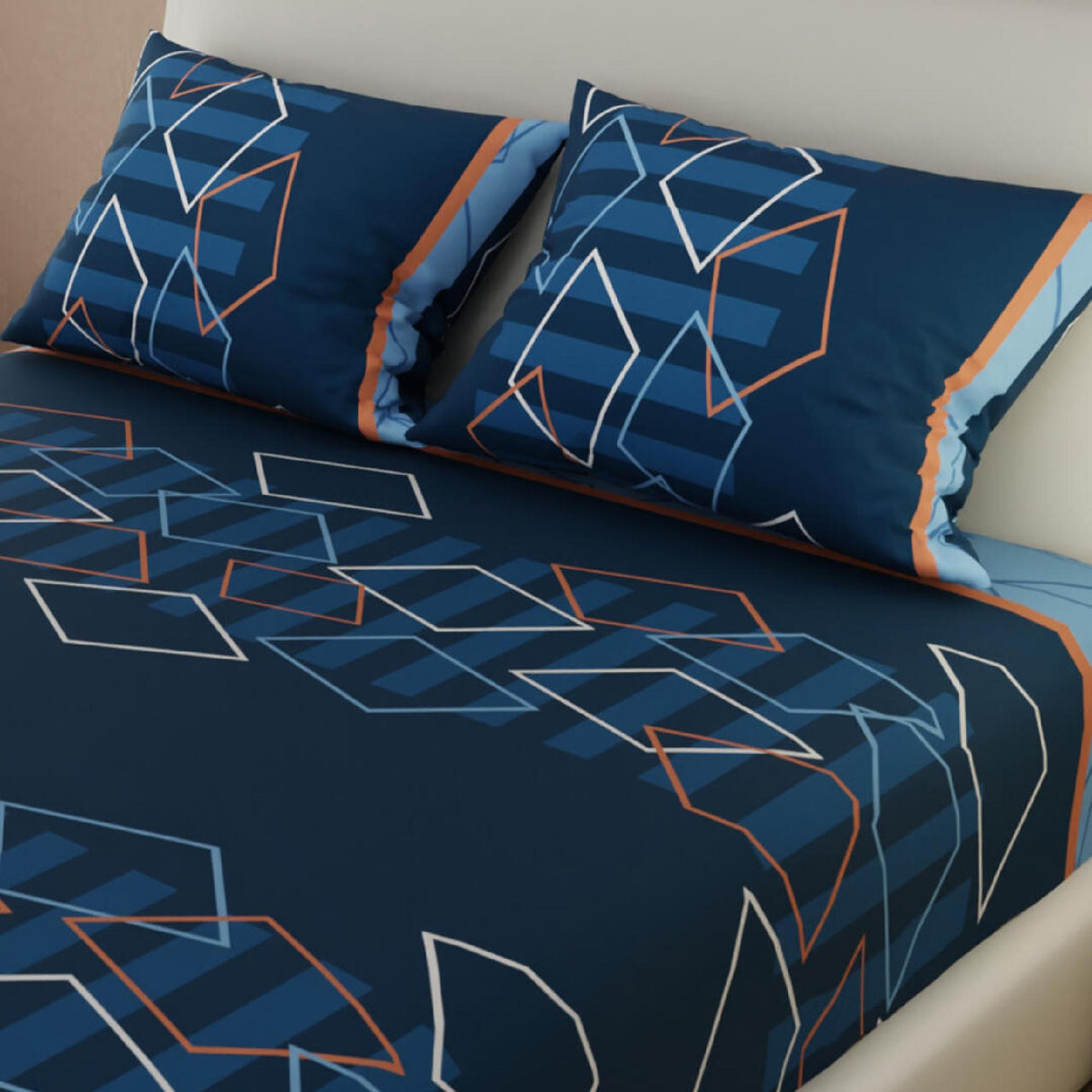 Sábana Ajustable Serebel Azul de Figuras Geométricas Para Cama Doble 140 X 190 Cm - Sabanas | Bylmo