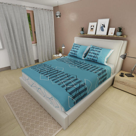 Sábana Ajustable Serebel Azul Celeste de Figuras Geométricas Para Cama Doble 140 X 190 Cm - Sabanas | Bylmo