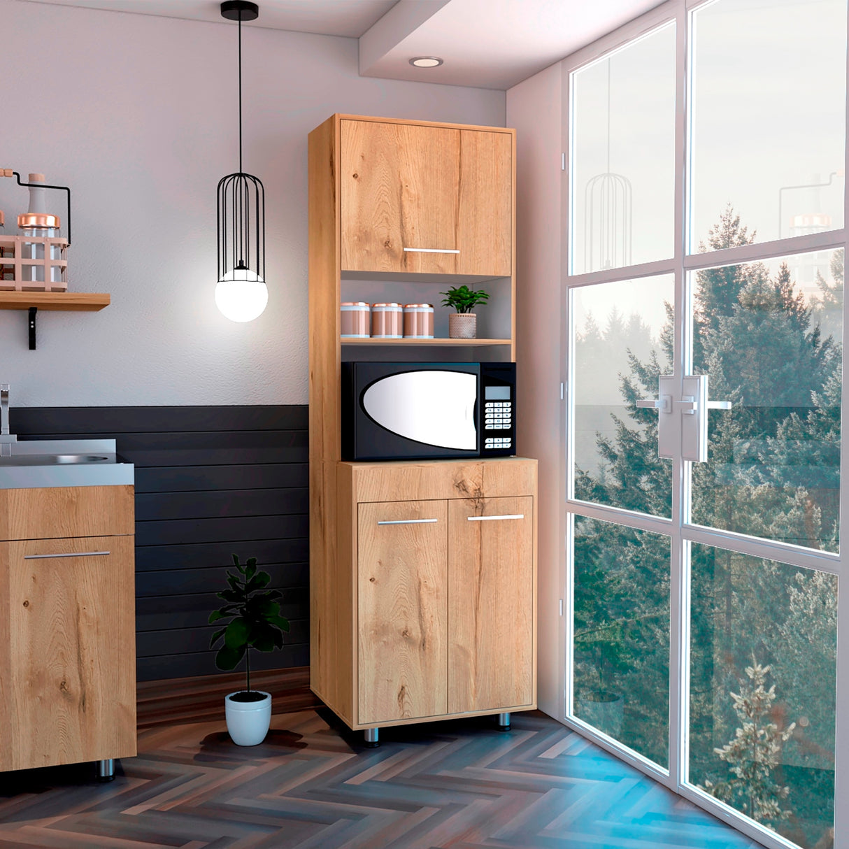 Alacena Orion Duna y Blanco 50.3x200cm con Un Cajón - Alacenas y Muebles Microondas | Bylmo