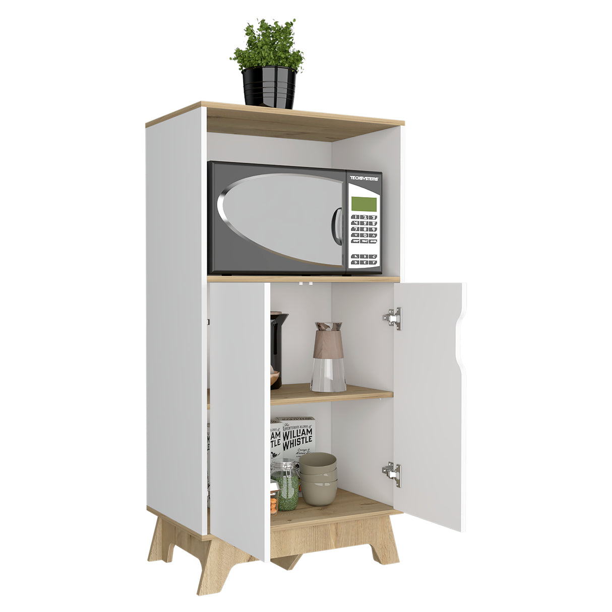 Mueble Microondas Bicolor Blanco y Duna 40x130cm Sin Cajones - Alacenas y Muebles Microondas | Bylmo