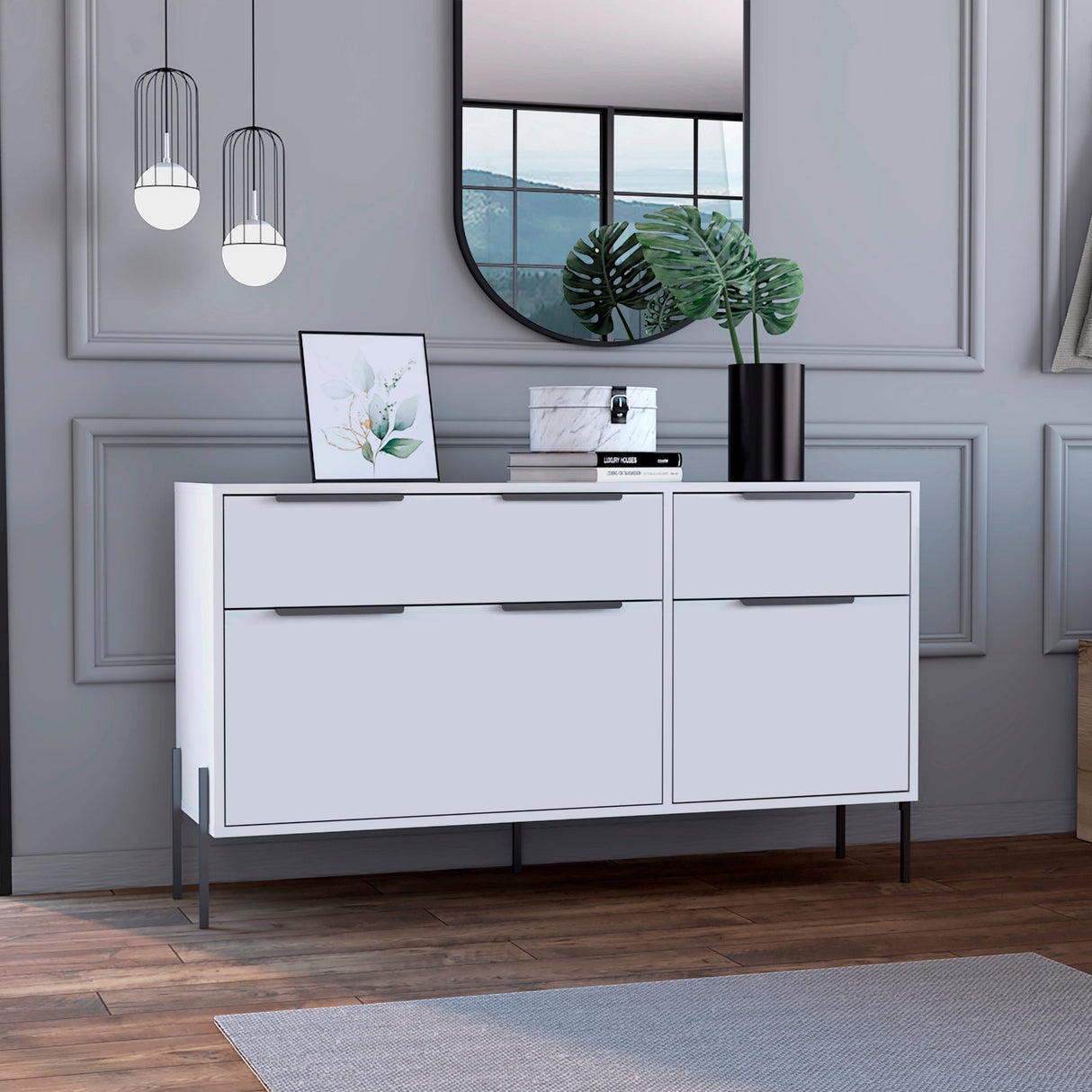 Cómoda White Collection Blanco 122.6x69cm con Cuatro Cajones - Cajoneras y Comodas | Bylmo