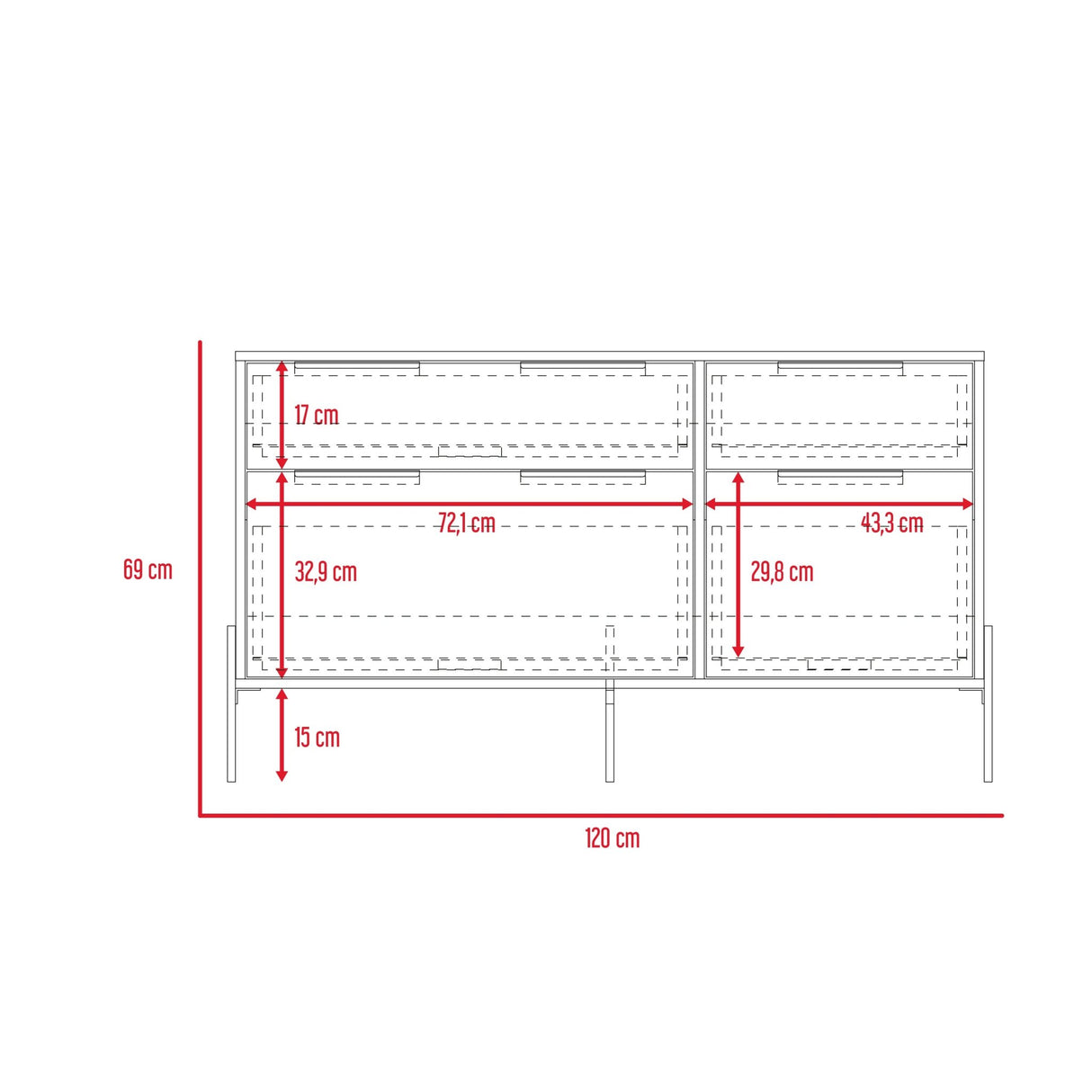 Cómoda White Collection Blanco 122.6x69cm con Cuatro Cajones - Cajoneras y Comodas | Bylmo