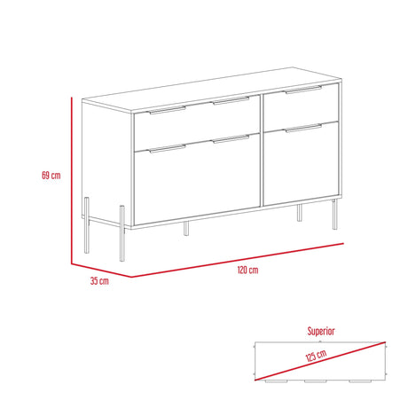 Cómoda White Collection Blanco 122.6x69cm con Cuatro Cajones - Cajoneras y Comodas | Bylmo