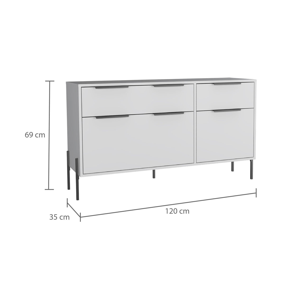 Cómoda White Collection Blanco 122.6x69cm con Cuatro Cajones - Cajoneras y Comodas | Bylmo