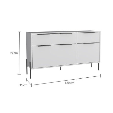 Cómoda White Collection Blanco 122.6x69cm con Cuatro Cajones - Cajoneras y Comodas | Bylmo