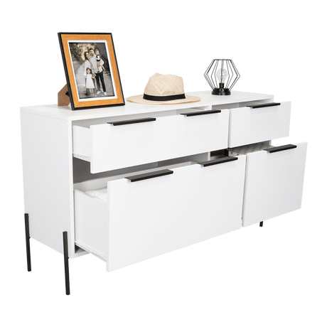 Cómoda White Collection Blanco 122.6x69cm con Cuatro Cajones - Cajoneras y Comodas | Bylmo