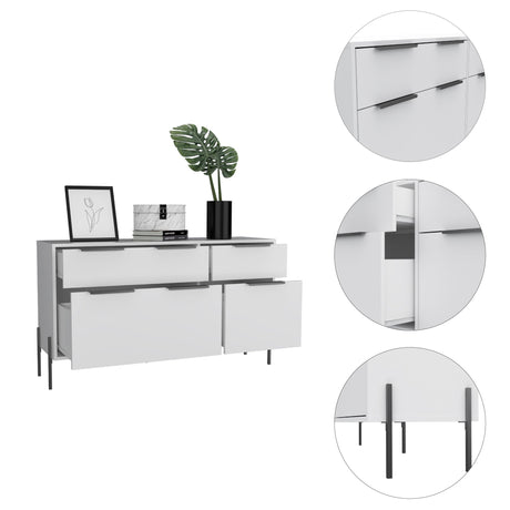 Cómoda White Collection Blanco 122.6x69cm con Cuatro Cajones - Cajoneras y Comodas | Bylmo