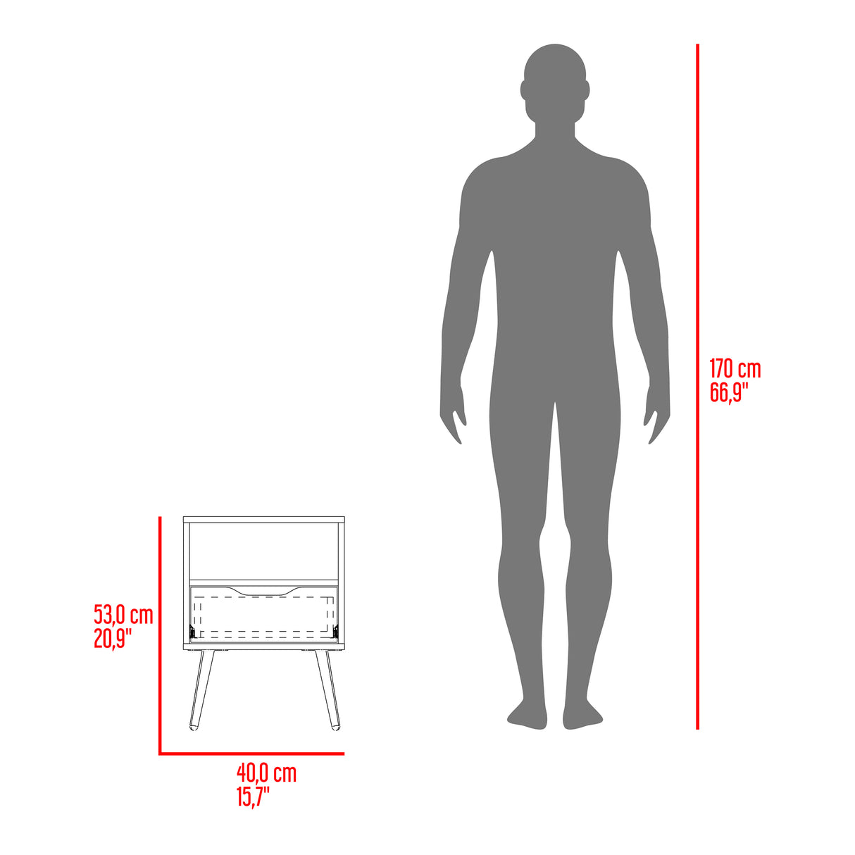 Mesa de Noche Wenden Plomo y Blanco 40x53cm con Patas - Mesas de Noche | Bylmo