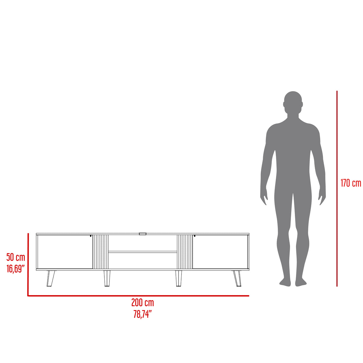 Rack de TV Shawnee Fresno Europeo y Capri 200x50cm para TV Hasta 75 pulgadas - Muebles de TV | Bylmo