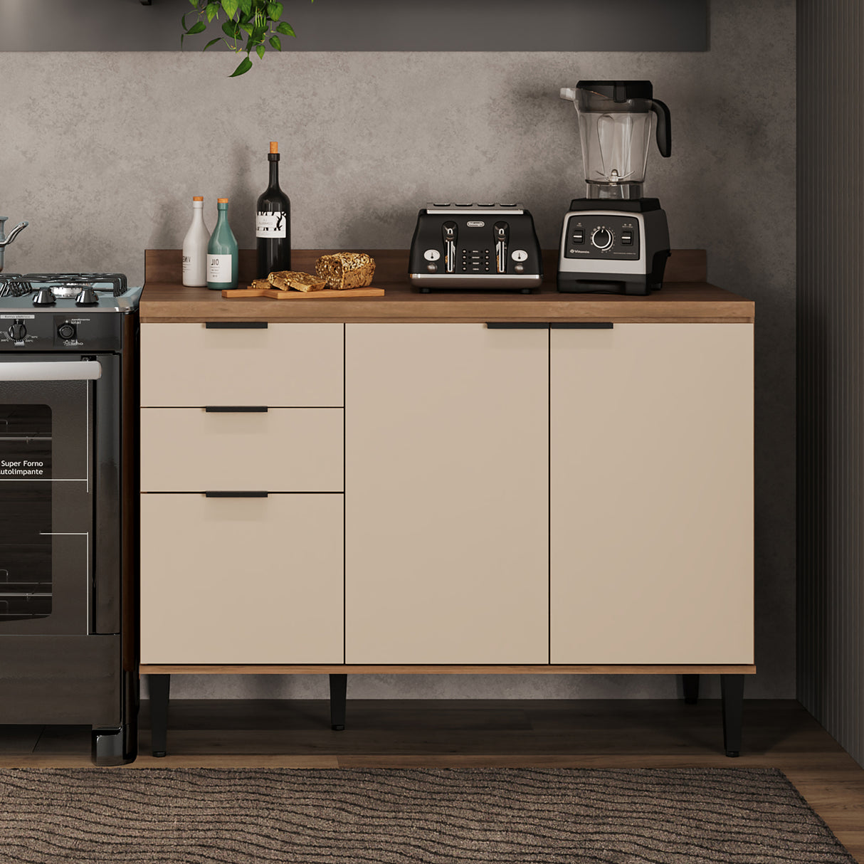 Mueble Inferior de Cocina Freijo Y Beige 120x90cm Con Mesón - Muebles Inferiores | Bylmo