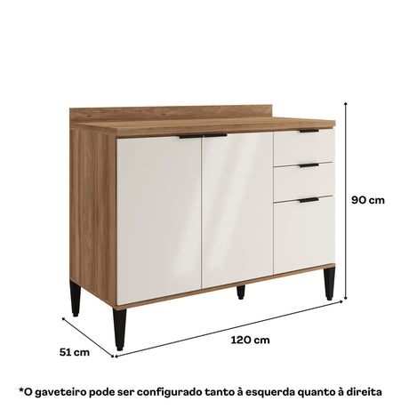 Mueble Inferior de Cocina Freijo Y Beige 120x90cm Con Mesón - Muebles Inferiores | Bylmo