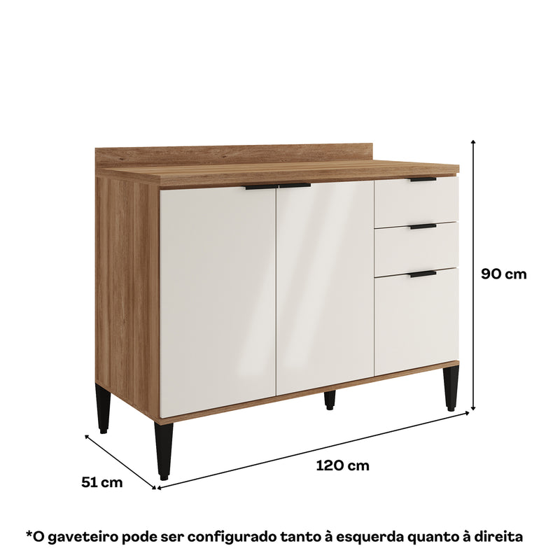 Mueble Inferior De Cocina Freijo Y Beige 120x90cm Con Mesón