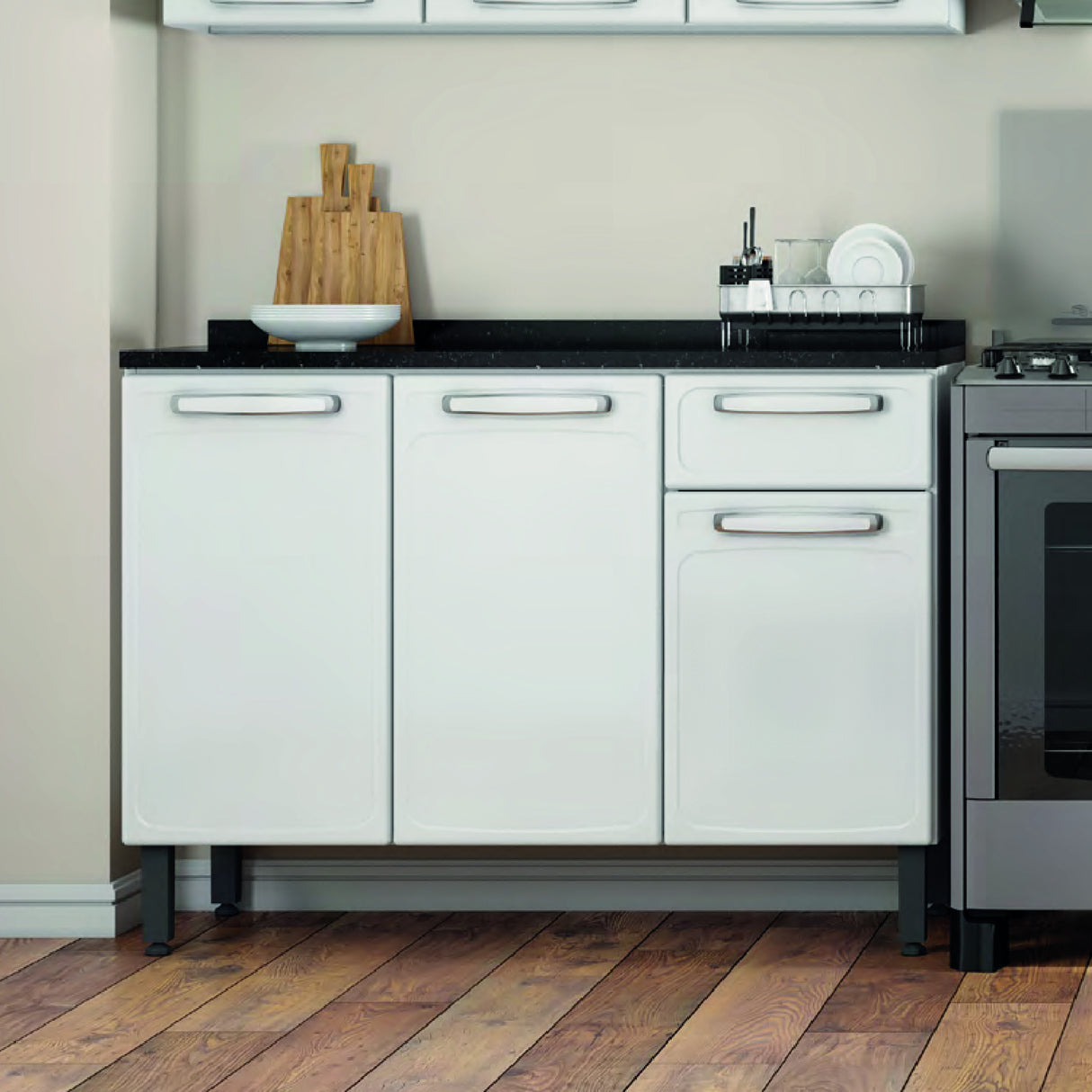 Mueble Inferior de Cocina Blanco 120x89cm Con Mesón y Cajón Blanco - Muebles Inferiores | Bylmo