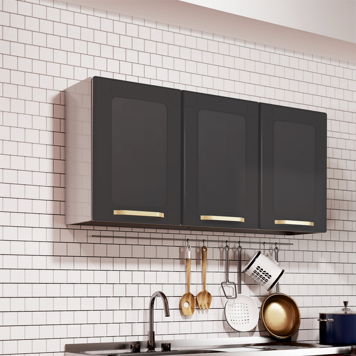 Mueble Superior Negro 105x52cm con Tres Puertas - Muebles Superiores | Bylmo