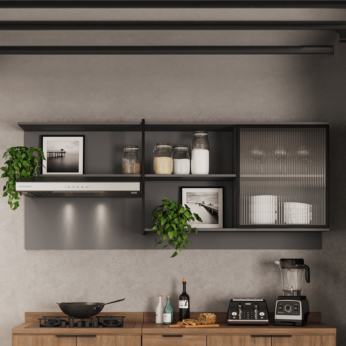 Mueble Superior Gris 200x79.5cm con Cuatro Cajones - Muebles Superiores | Bylmo