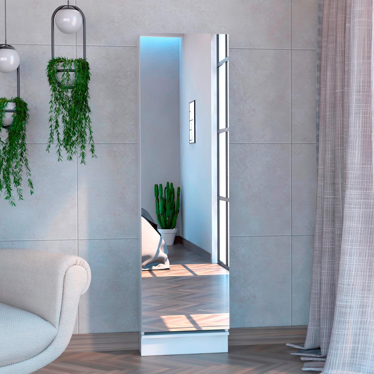 Zapatero de Pared Leto XL Blanco 47x170cm de 5 Niveles con Espejo - Zapateros | Bylmo