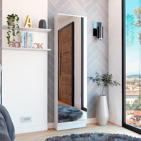 Zapatero de Pared Leto XL Blanco 47x170cm de 5 Niveles con Espejo - Zapateros | Bylmo