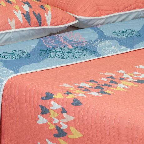 Cubrelecho Español Solicrele Rosado y Azul de Corazones Para Cama Sencilla 100 X 190 Cm - Tendidos y Cubrelechos | Bylmo