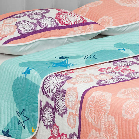 Cubrelecho Español Ambete Rosado y Lila de Algas Marinas Para Cama Semidoble 120 X 190 Cm - Tendidos y Cubrelechos | Bylmo