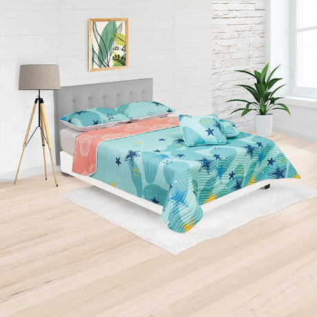 Cubrelecho Español Ambete Rosado y Lila de Algas Marinas Para Cama Semidoble 120 X 190 Cm - Tendidos y Cubrelechos | Bylmo