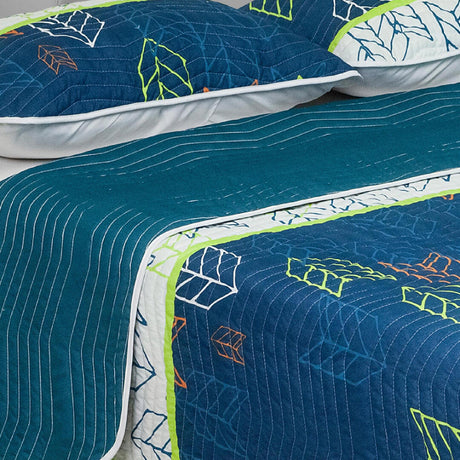 Cubrelecho Español Ambete Azul Oscuro de Figuras Distorsionadas Para Cama Semidoble 120 X 190 Cm - Tendidos y Cubrelechos | Bylmo