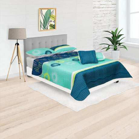 Cubrelecho Español Ambete Azul Oscuro de Figuras Distorsionadas Para Cama Semidoble 120 X 190 Cm - Tendidos y Cubrelechos | Bylmo