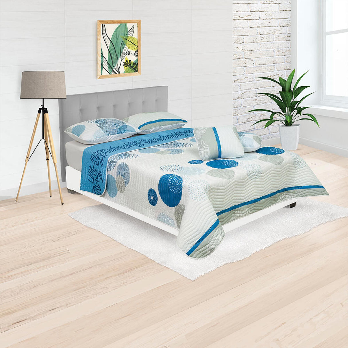 Cubrelecho Español Ambete Azul y Blanco de Líneas Étnicas Para Cama Semidoble 120 X 190 Cm - Tendidos y Cubrelechos | Bylmo