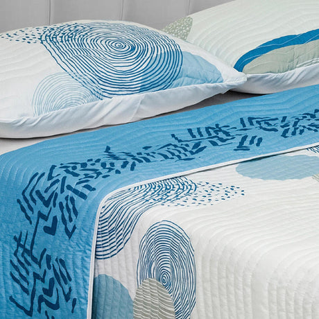 Cubrelecho Español Ambete Azul y Blanco de Líneas Étnicas Para Cama Semidoble 120 X 190 Cm - Tendidos y Cubrelechos | Bylmo