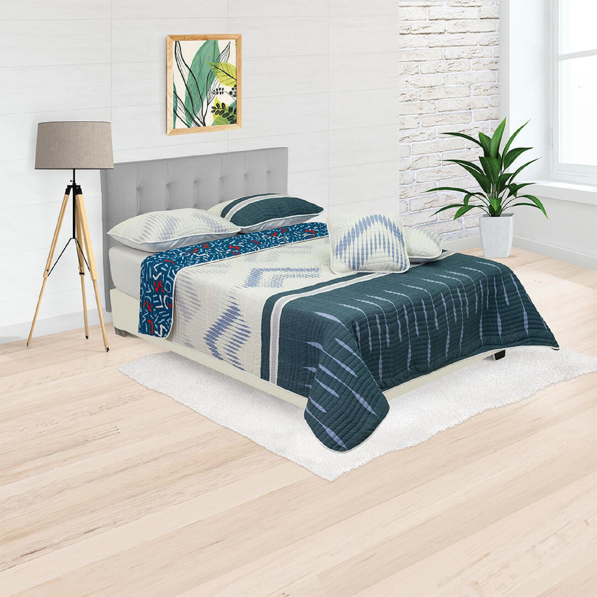 Cubrelecho Español Ambete Azul de Miniprint Para Cama Doble 140 X 190 Cm - Tendidos y Cubrelechos | Bylmo