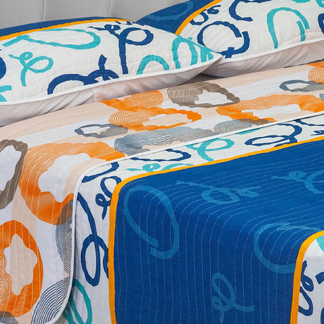 Cubrelecho Español Ambete Azul y Blanco de Letras Para Cama Doble 140 X 190 Cm - Tendidos y Cubrelechos | Bylmo