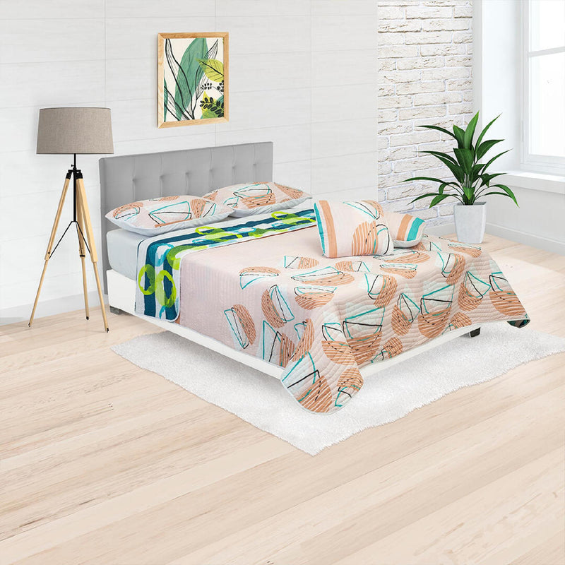 Cubrelecho Español Ambete Beige De Semicírculos Para Cama Doble 140 X 190 Cm