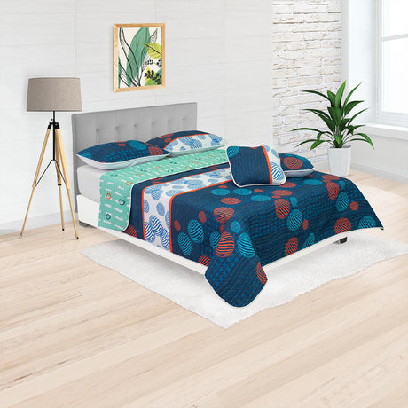 Cubrelecho Español Ambete Azul Oscuro de Círculos Para Cama Sencilla 100 X 190 Cm - Tendidos y Cubrelechos | Bylmo