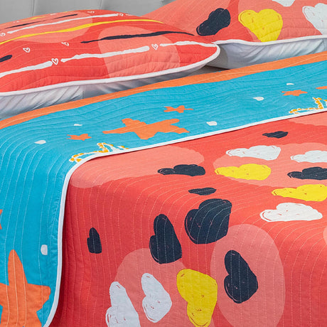 Cubrelecho Español Ambete Salmón de Corazones Para Cama Sencilla 100 X 190 Cm - Tendidos y Cubrelechos | Bylmo