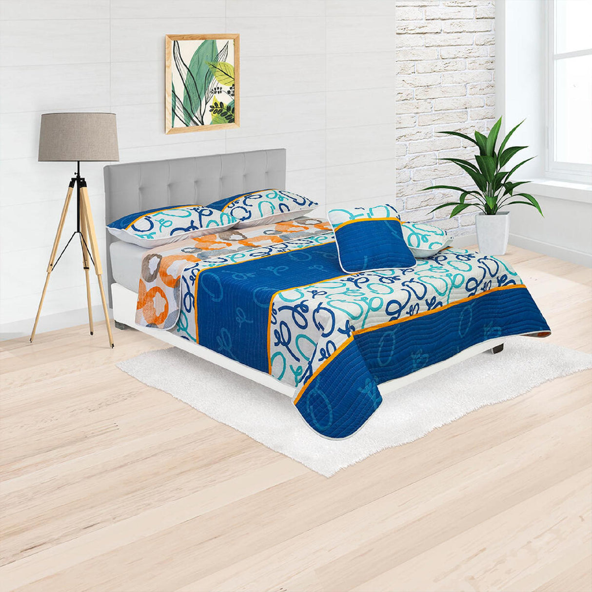 Cubrelecho Español Ambete Azul y Blanco de Letras Para Cama Sencilla 100 X 190 Cm - Tendidos y Cubrelechos | Bylmo