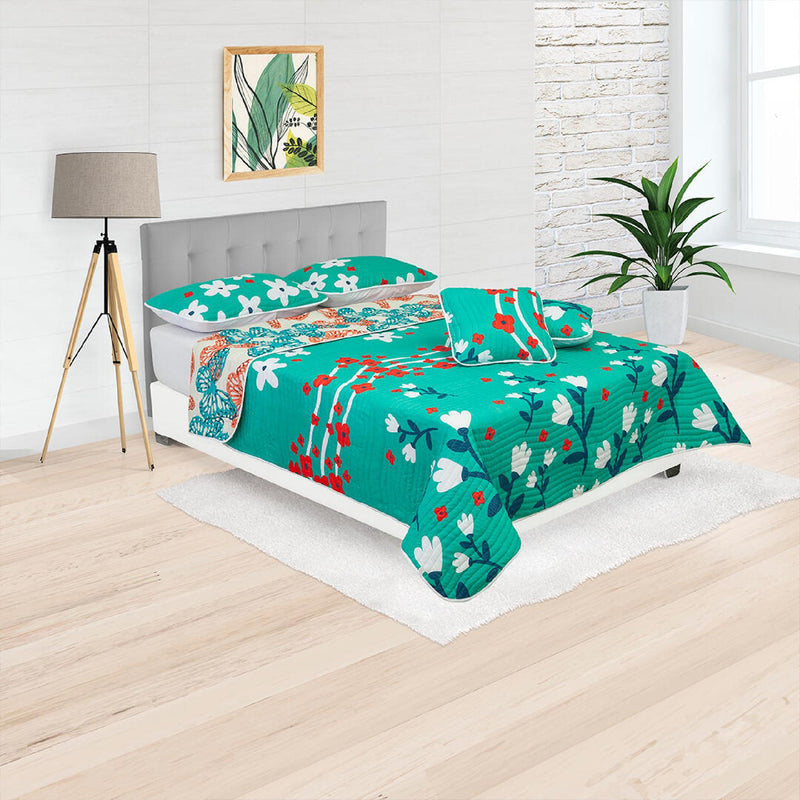 Cubrelecho Español Ambete Verde De Flores Para Cama Sencilla 100 X 190 Cm