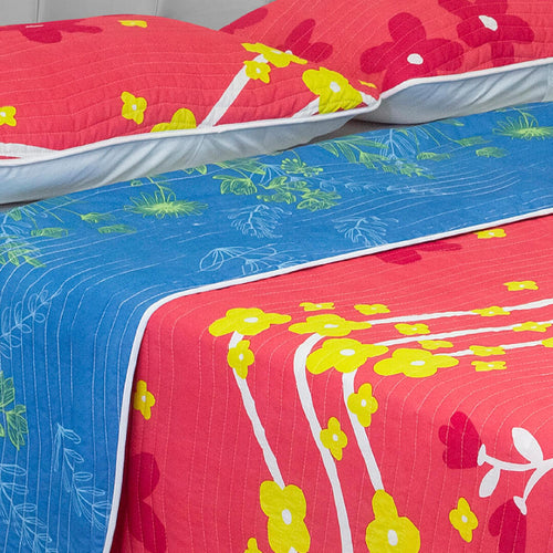 Cubrelecho Español Ambete Azul De Flores Para Cama Queen 160 X 190 Cm