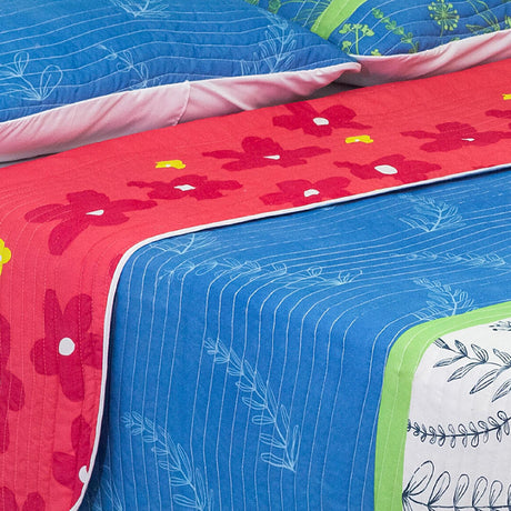 Cubrelecho Español Ambete Azul de Flores Para Cama Queen 160 X 190 Cm - Tendidos y Cubrelechos | Bylmo