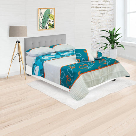 Cubrelecho Español Ambete Azul de Semicírculos Para Cama Queen 160 X 190 Cm - Tendidos y Cubrelechos | Bylmo