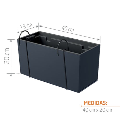 Matera Urbi Case W Antracita 39.5x19.5cm Rectangular Para Barandas - Materas y Macetas | Bylmo
